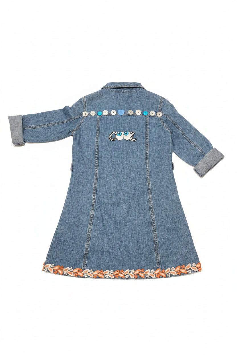 Cute Girl Jeans decorated Dress ages 7-9