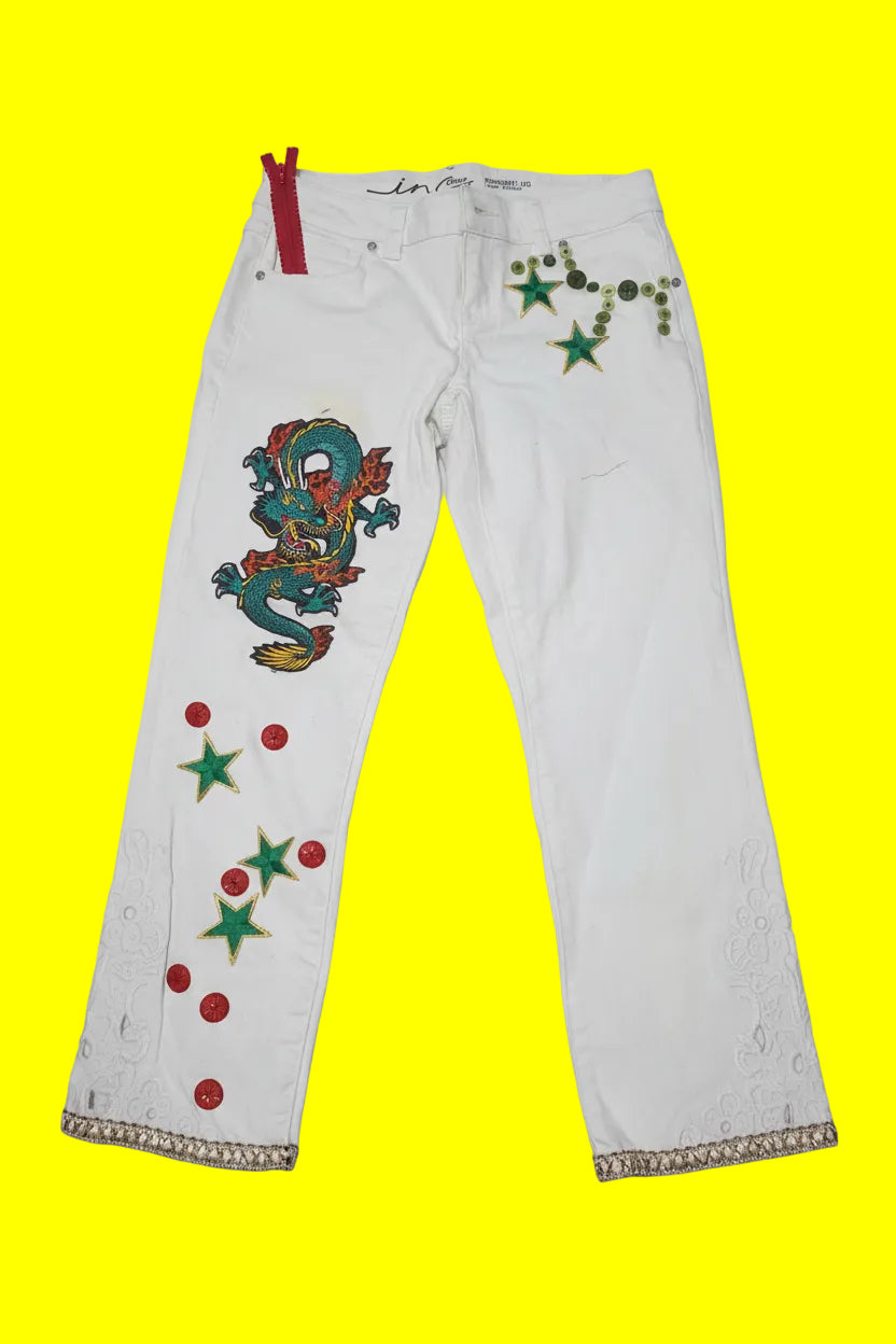 White Hand Decorated Jean ages 11-14