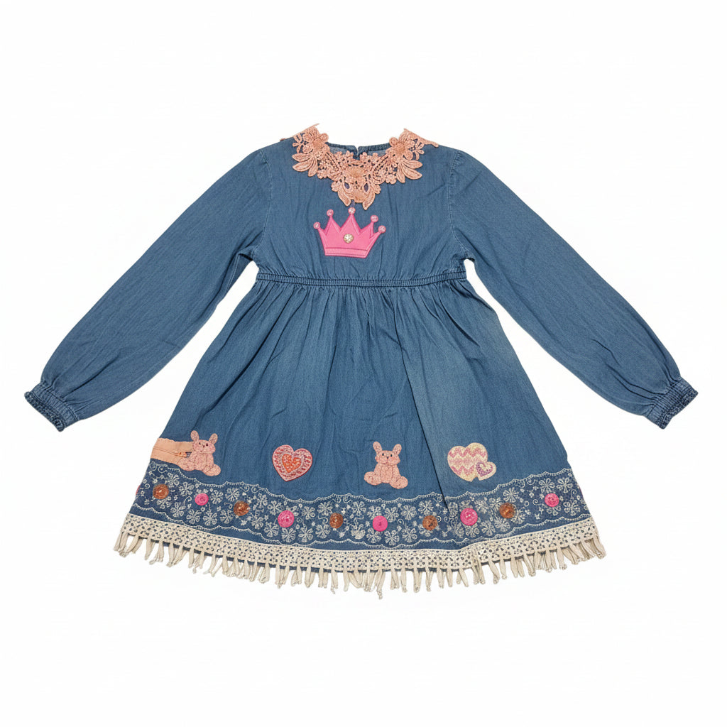 Beautiful Denim hand Details Decorated Dress for girls ages 2-3