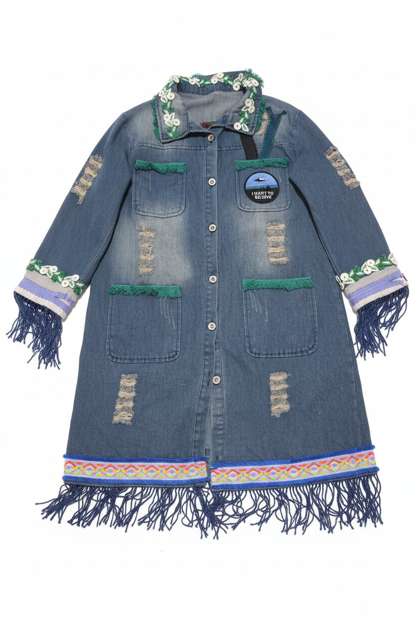 Denim Jean Hand Decorated Dress for baby girls age 4-5-6