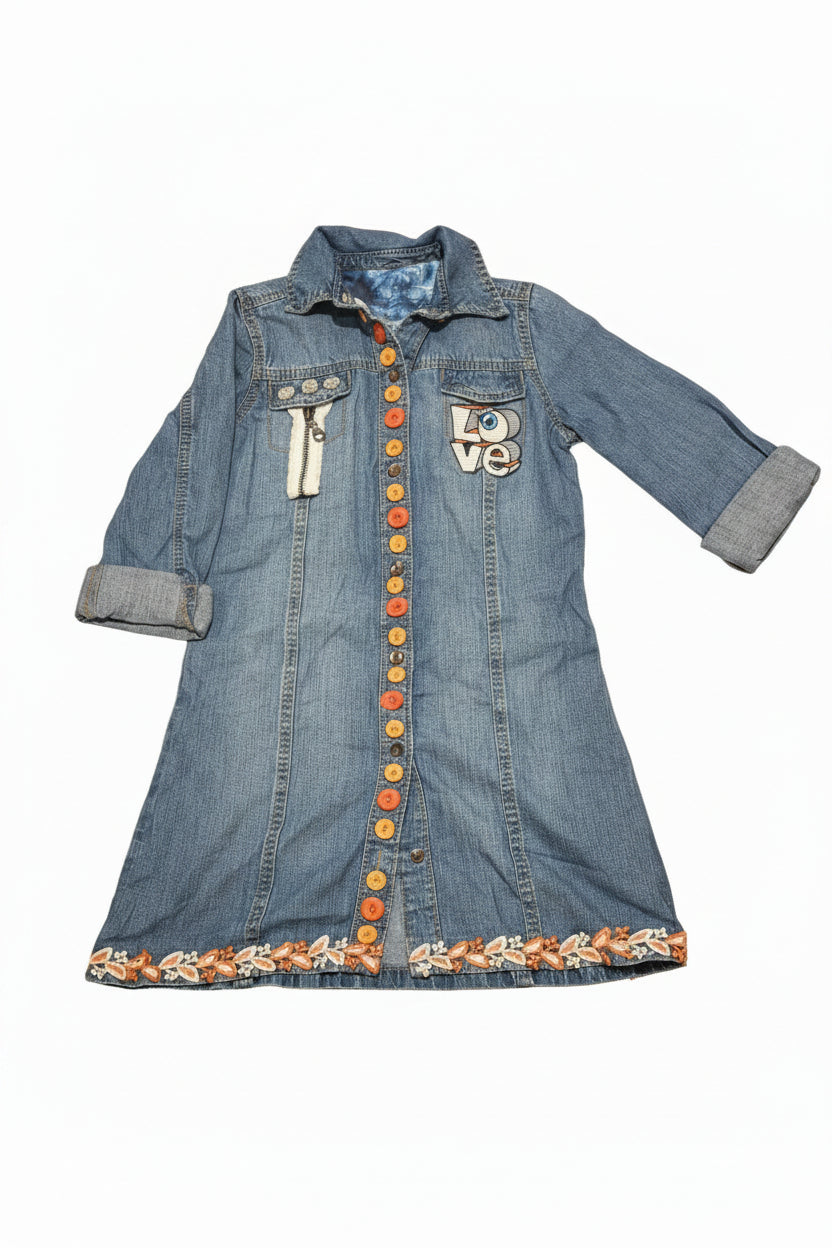 Cute Girl Jeans decorated Dress ages 7-9