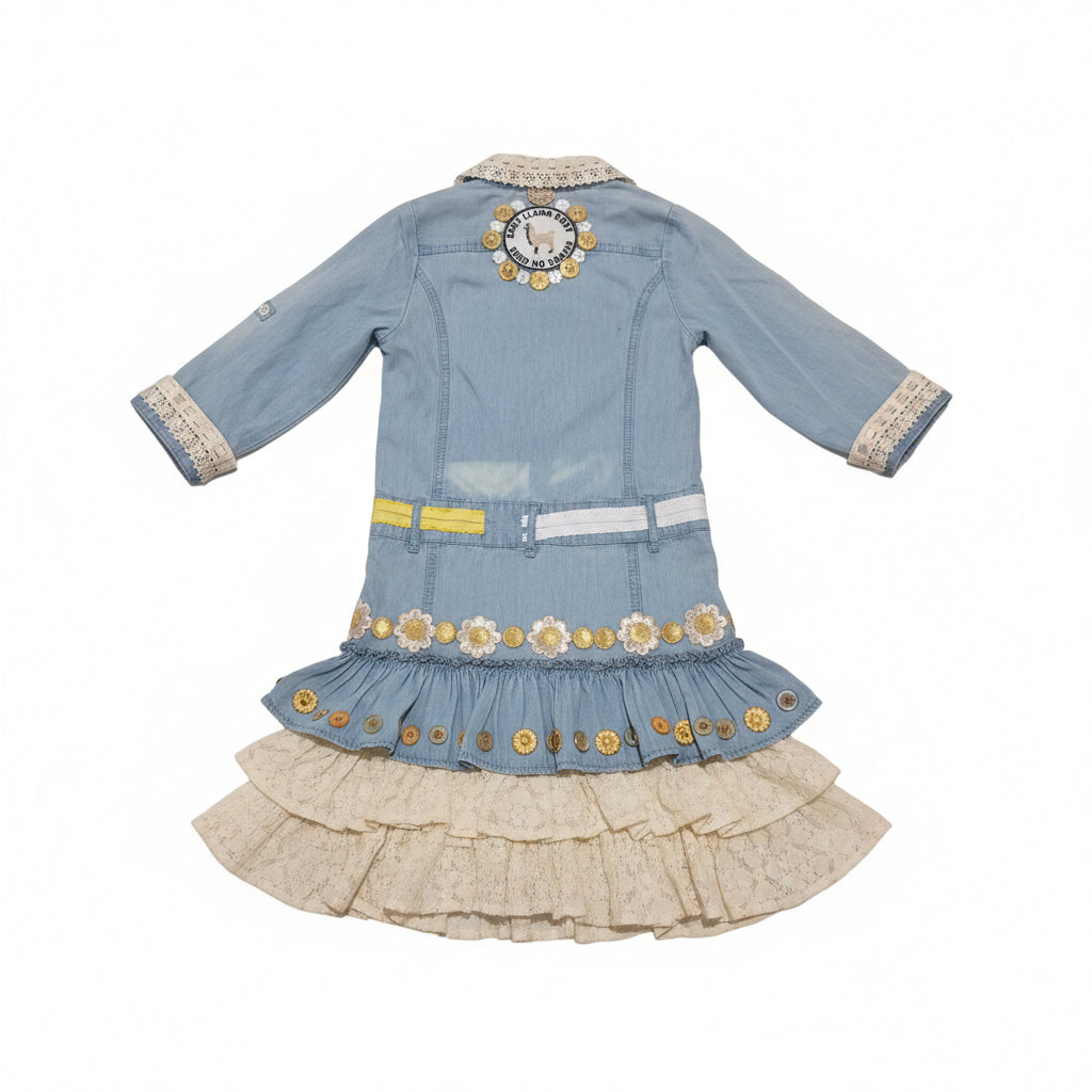 Beautiful strapless Dress in Denim and Hand crafted ornaments Ages 4-6