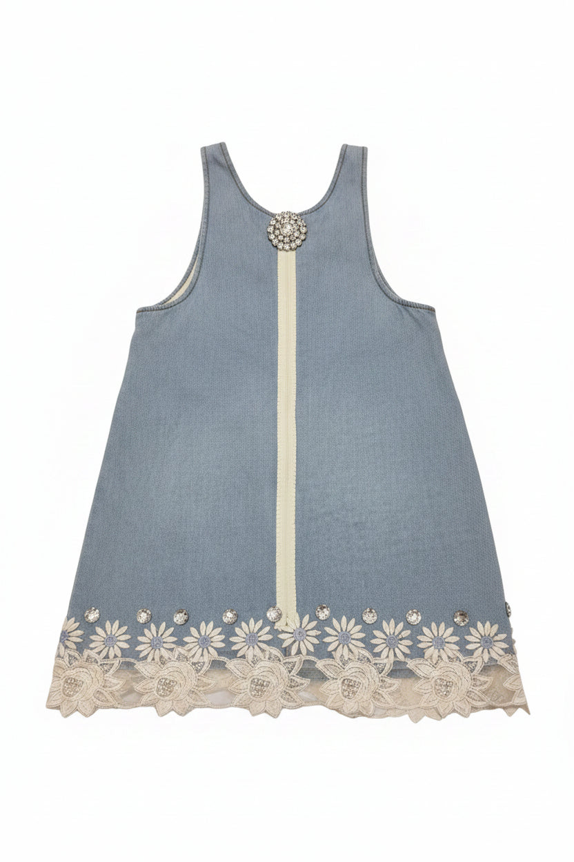 Beautiful simple Denim dress floral for girls 6-8