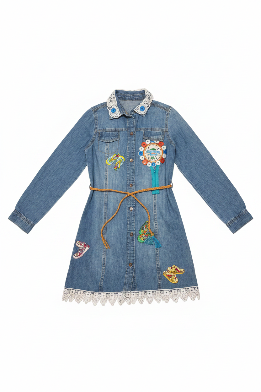 Beautiful Hand Decorated Denim dress for girls age 4-5