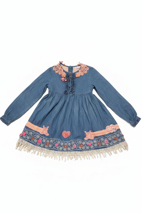 Beautiful Denim hand Details Decorated Dress for girls ages 2-3