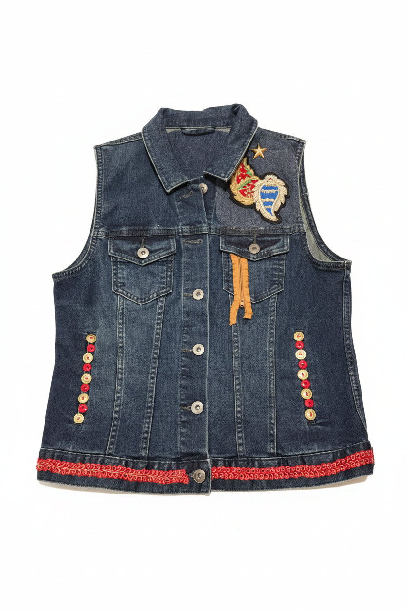 "Fearless" Sleeveless Denim Jacket girls 7-8