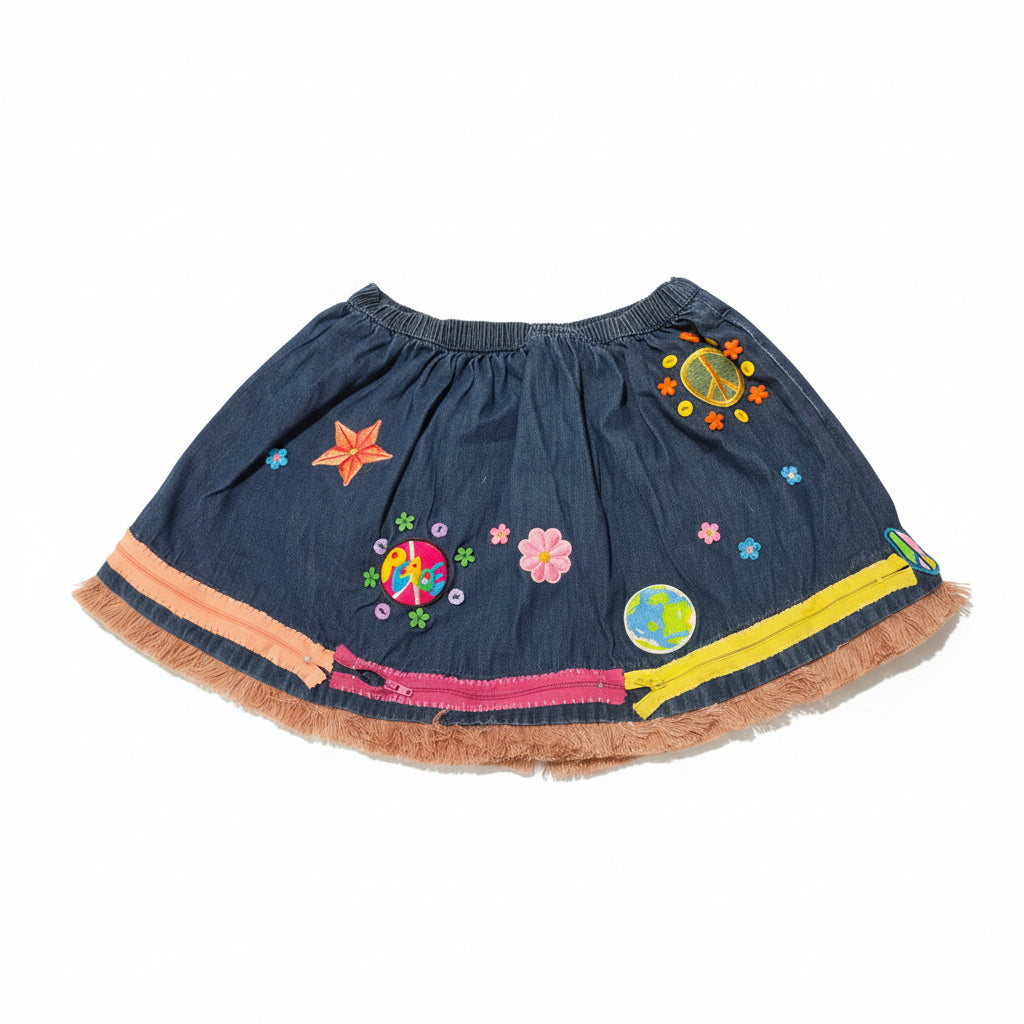 Beautiful Denim Skirt for baby Girls Hand Decorated age 3-4